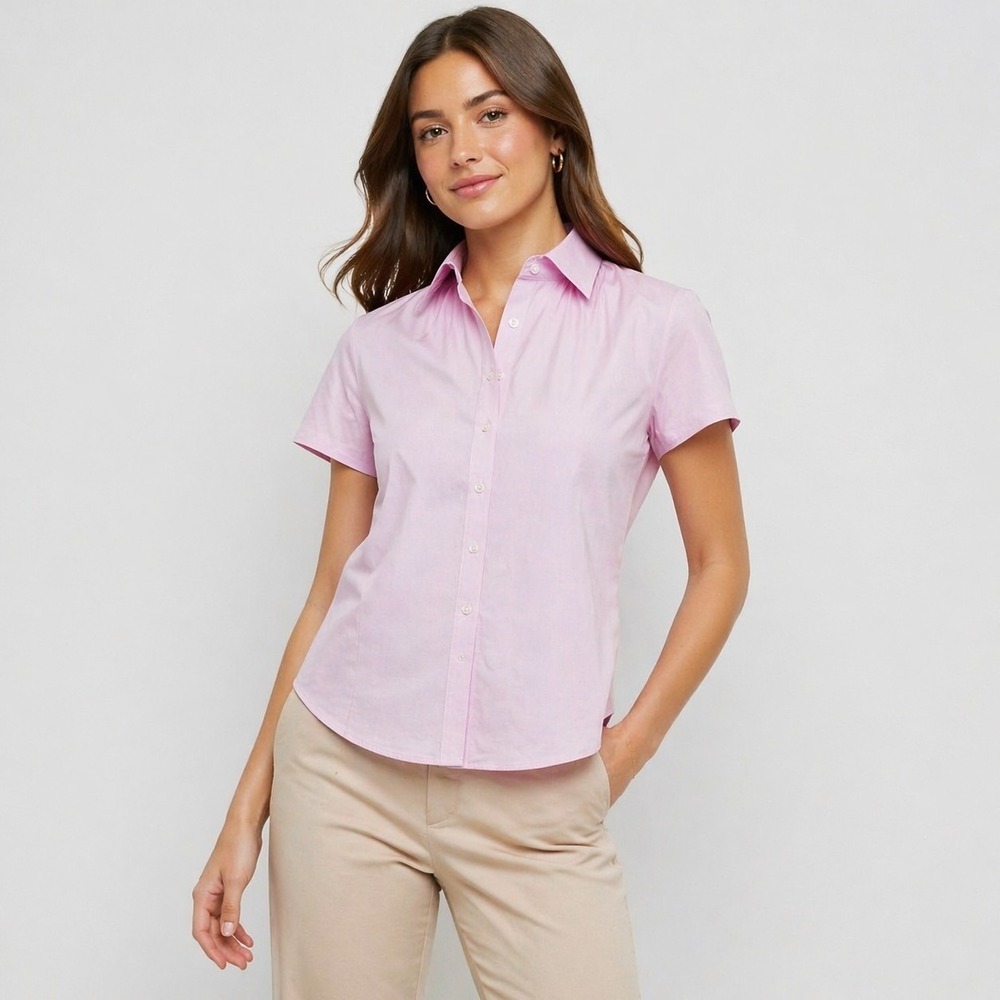 BROOKS BROTHERS 346 Size 4/Small Pink Short Sleeve Tailored Fit Non-Iron Shirt